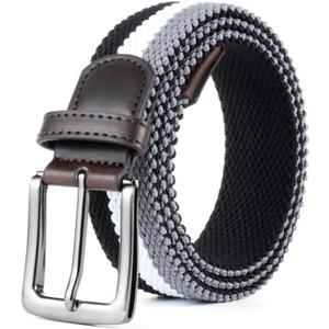 Elastic Braided Belt,13/8",Stretch Golf Belt Unisex for Men Women,Double Layer Woven Belt with Leather Buckle