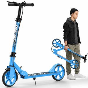 Scooters for Kids 8-12, Teens & Adults - Hand Brake & Bell, 8-inch Wheels, Adjustable Height, Foldable KIck Scooter, Upgrade Framework, Max Load 240LBS