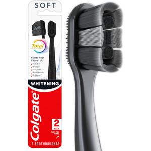 Colgate Total Active Prevention Soft Bristle Whitening Toothbrushes, Soft Toothbrush with Charcoal Infused Bristles, Helps Whiten and Reaches Deeper Along the Gumline and Between Teeth, Black, 2 Pack
