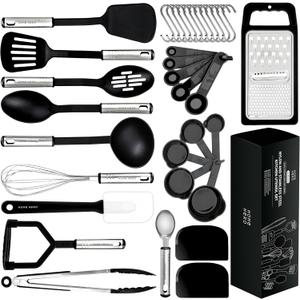 Home Hero Silicone Spatula Set - High-Heat Spatulas & Turners, Cooking Utensils - Ergonomic Steel Handles, Kitchen Tools - 35-Piece Cooking Utensils Set - Black
