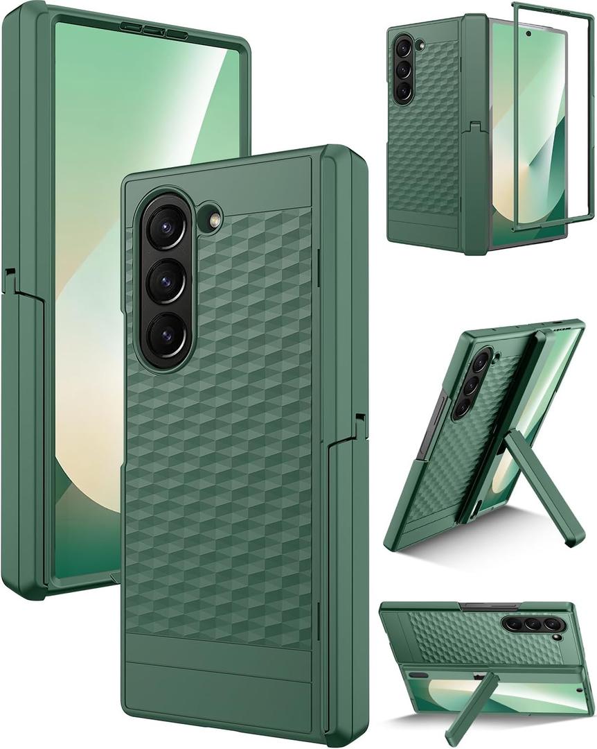 Miimall for Samsung Galaxy Z Fold 7 Case with Screen Protector & Hinge Protection & Kick Stand, Full Body Screen Cover, Ultra-Slim Anti-Drop Shockproof Rugged Phone Case for Galaxy Z Fold 7, Green