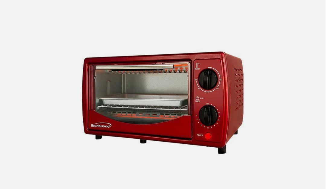Brentwood TS-345R Stainless Steel 4 Slice Toaster Oven, Ruby Red