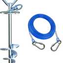 Dog Tie Out Cable and Stake,with 15 Feet Heavy Duty Cable(up to 200lbs),360° Swivel Dog Run Anchor,Runner for Yard-No Tangle,Ideal for Outdoor Camping