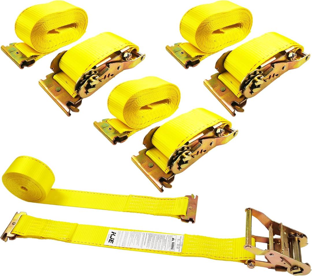 KJE E-Track Ratchet Straps, 4 Pack 2" x20' Heavy Duty Cargo Tie-Downs, 4500LBS Breaking Strength, Standard E Track Fitting Tie Down Ratcheting Strap for Cargo Vans, Trucks, Trailers