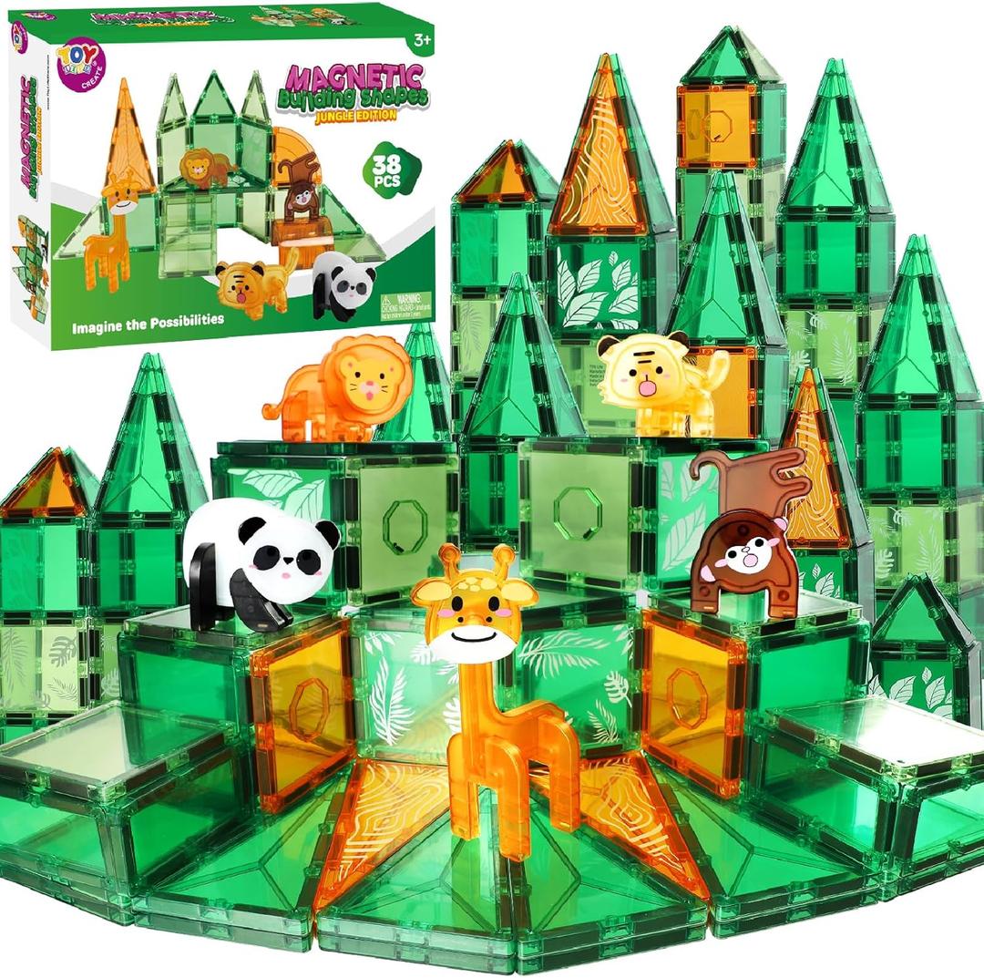 TOY Life 38 Pcs Magnetic Tiles Animals for Toddlers 3-5 Magnet Blocks for Kids Ages 4-8 STEM Magnet Tile Toys Building Tiles Set Christmas Birthday Gift for Boys and Girls