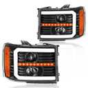 DimFlux LED DRL Headlight Assembly Fit 2007-2013 GMC Sierra 1500/2007-2014 GMC Sierra 2500 3500 (NOT Fit 2007 Classic Styles) Projector Headlights Left Right Side Black Housing Clear Reflector