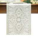 Boho Table Runner 72inches Long, Farmhouse Linen Table Runner, Rustic Vintage White Embroidered Table Runners 13x72 Inch for Dining Table Decorations