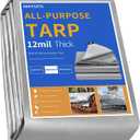 Sliver Tarps Heavy Duty Waterproof, 12 Mil Large Tarps with Grommets and Reinforced Edges, UV Resistant, Tear&Fade Resistant, Waterproof Covers for Outdoors Tent Roof, 10 * 30 FT