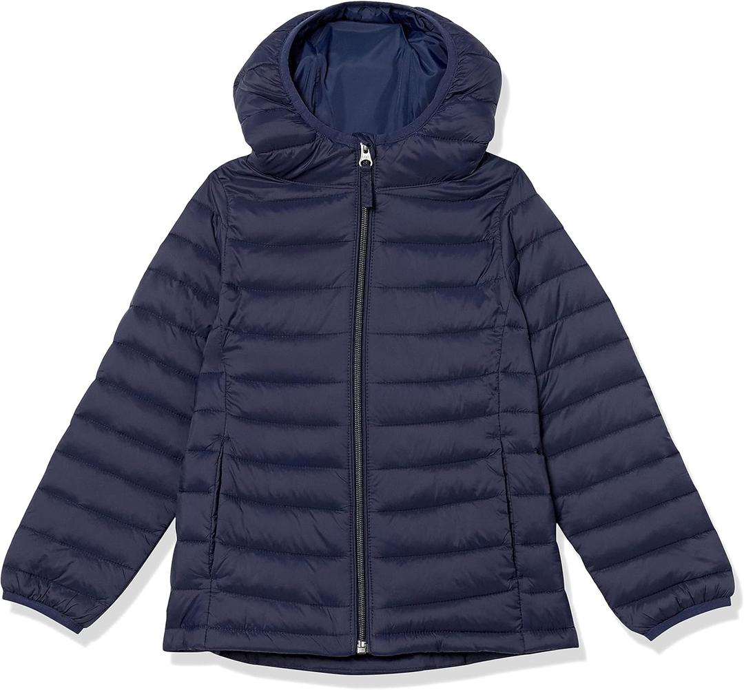 Amazon Essentials Girls and Toddlers' Lightweight Water-Resistant Packable Hooded Puffer Jacket (XX-Large, Navy)