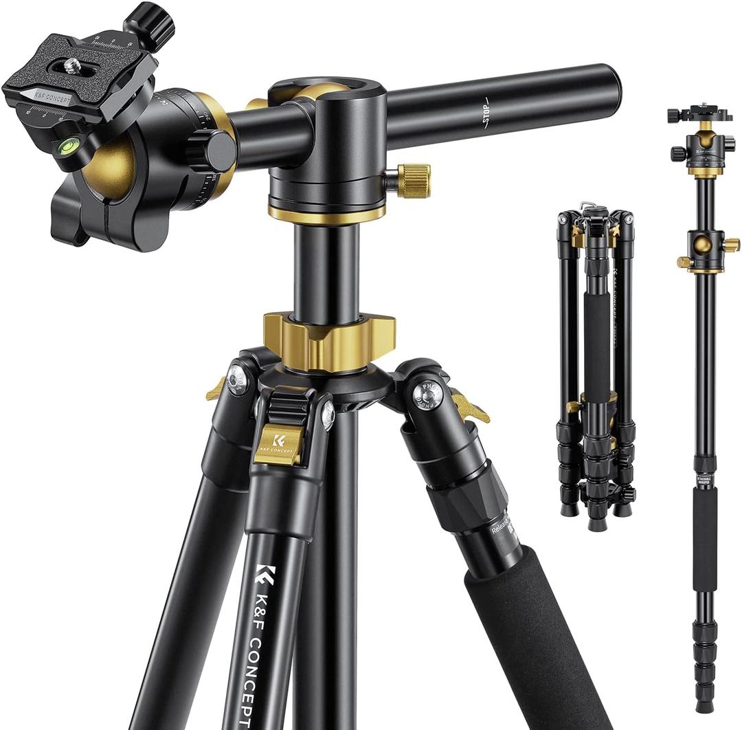 K&F CONCEPT 67 inch Camera Tripod Horizontal Aluminum Tripods Portable Monopod with 32mm Ball Head 12KG Load Capacity Quick Release Plate, for Travel and Work T255A4+BH-32L(Golden)