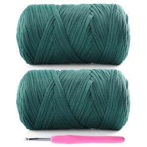 Lpalats 2 Pack T-Shirt Yarn for Crochet - 800 g/260 yds Elastic Fabric T-Shirt Yarn with 1 Crochet Hook (Dark Green)