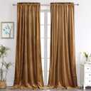 Benedeco Camel Velvet Curtains for Bedroom Window, Super Soft Luxury Drapes, Room Darkening Thermal Insulated Rod Pocket Curtain for Living Room, W52 by L96 inches, 2 Panels