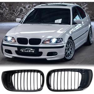 E46 Grille - Black Kidney Single slats Grill Compatible With 2002-2005 BMW 3 Series E46 4-Door 320i 325i 325xi 330i 330xi ABS Gloss Black Kidney Grill