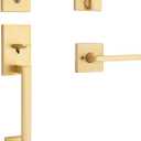 Kwikset San Clemente Front Door Lock Handle and Deadbolt Set, Entry Handleset Exterior with Interior Reversible Lever, Satin Brass, Pick Resistant SmartKey Deadbolt Security, with Microban Protection