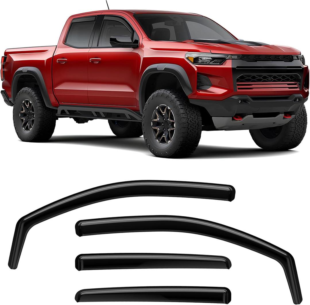 in-Channel Rain Guards Fit for Chevrolet Colorado Crew Cab 2023-2025 Black Extra Durable Shatterproof Side Window Wind Deflectors Fit for GMC Canyon 2023-2025, Vent Window Visors- 4 PCS