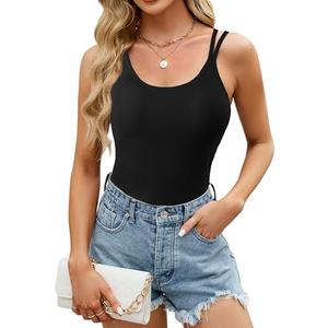 Blooming Jelly Womens Tank Tops with Built in Shelf Bras Y2k Camisole Tops Slim Fitted Cami (Size L,, Solid Black)