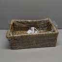Large Natural Wicker Basket Rectangular with Wooden Handles, Seagrass Storage for Organizing, Shelves 15.5 x 10.6 x 5.5 inches