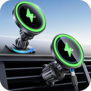 Lamicall 15W for Magsafe Car Mount Charger - [3-in-1 Upgraded Intelligent Chip] 360 Wireless Car Phone Holder Charger Vent Dashboard Magnetic Phone Holders for Your Car for iPhone 16 15 Pro Max (Black)