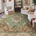 RELEANY Area Rugs 10'x14' Washable Non-Slip, Floral Vintage Distress Print Pattern Medallion Carpet for Living Room Bedroom Dining Room, Brick Red Rust Neutral Brown Burnt Orange Green