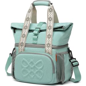 Dual Compartment Insulated Lunch bag, with 2 Leakproof Compartments & Roll-top, 13L lunchbox for work (Antiqued Aqua)