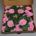 Bright Creations 136-Piece Artificial Flowers Crafting Kit with 60 3-Inch Foam Roses, 60 Stems, and 16 Plastic Leaf Bundles for Table Centerpieces, Faux Floral Arrangements, and Fake Bouquets (Pink)