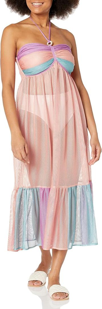 Shoshanna Women's Halter Slip Mesh Midi Dress (L)