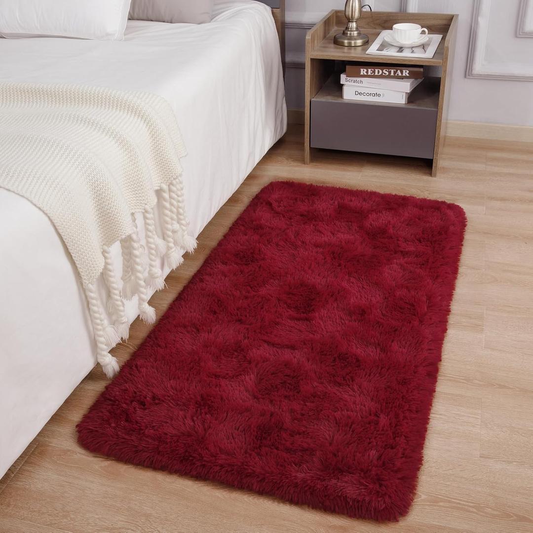 DETUM Red Runner Rug 2X4 for Hallyway Entryway Kitchen Fluffy Area Rugs for Bedroom Soft Kids Room Rugs Furry and Washable Christmas Carpets (Burgundy)