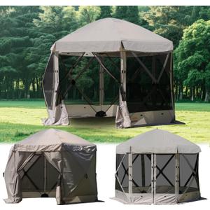 Lenotos Pop Up Screen Tent, 12'x12' Windproof & UV Protection Sun Shelter, Portable Instant Setup, 6-Sided Screen Tent for Picnic, Camping, Backyard, Outdoor (Grey)