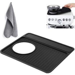 Espresso Machine Tamping Mat Accessories Compatible with Breville 870/880, Espresso Tamper Mat and Microfiber Cloths, Food Grade Silicone and Barista towel for Coffee Bar Accessories(Black)