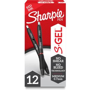 Sharpie S-Gel Gel Pens Medium Point (0.7mm) Red Ink Gel Pen 12 Count