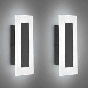LMQNINE Modern LED Acrylic Black Wall Sconce White Light 6000K for Bedroom Corridor Stairs Bathroom Indoor Lighting Fixture Lamps Home Room Decor, Black, Not Dimmable-White Light-2Pack 