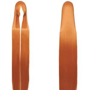 Ansho 150cm/59 Inches Long Straight Wigs with Bangs Women's Costume Wigs Synthetic Heat Resistant Hairpieces Cosplay Wig for Halloween Party (Orange)