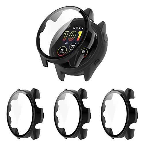 Hard PC Case Compatible with Garmin Forerunner 265 Screen Protector Cover, Tempered Glass Full Cover Case Bumper Shell for Garmin Forerunner 265 Smartwatch Accessory (3*Black) 1 Missing