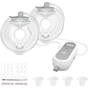 Wearable Breast Pump ABP-1308 | SPA-Level Comfort 3 Modes & 9 Levels Wearable Breastfeeding Pump, Low-Noise Electric Breast Pump Portable for Office & Home Use (27mm Shield, 21/24mm Flange) (Grey)