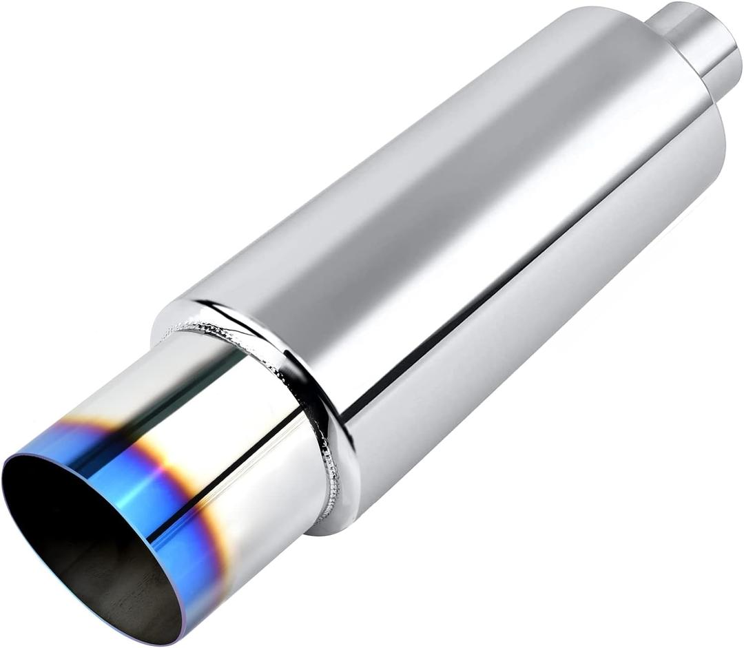 EVIL ENERGY Exhaust Muffler,Stainless Steel Exhaust Tip,Universal 18.5" Length (Burnt,2.5" Inlet 4" Outlet) (blue)