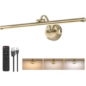 Battery Operated Picture Light, Cordless Art Light with Remote Control, Photo Frame Light with 5000mAh Battery, 3 Color Temperatures & Stepless Dimming for Gallery, Hallway(Antique Bronze, 23.6inch)
