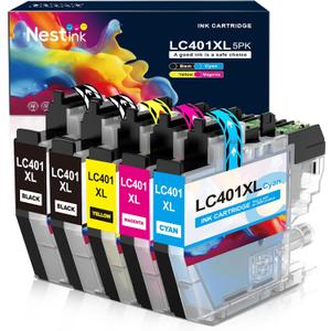 LC401XL LC401 Ink Cartridges Compatible for Brother Ink Cartridges LC401 XL to use with Brother MFC-J1010DW MFC-J1012DW MFC-J1170DW Printer Ink 401 (5 Pack, 2 Black 1 Cyan 1 Magenta 1 Yellow)