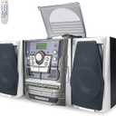 Bluetooth Vinyl Stereo Record Player, 3-Speed Stereo Turntable CD Player Music System with Dual Cassette Deck, Digital Alarm Clock FM Radio Coded CD Tape with Remote Control