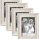 Yaetm 5x7 Picture Frame Set of 4, 1.4 Wide Molding & Rustic White Photo Frames 5 x 7 with HD Tempered Glass, Display on Tabletop & Wall Mounting (4 Pack, White)