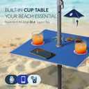 PASAMIC 7ft Beach Umbrella for Sand Featuring a 23'' Built-in Table with Sand Anchor & Tilt, UPF 50+ Protection Beach Umbrellas for Heavy Duty Wind Portable with Carry Bag and Hook, Dark Blue