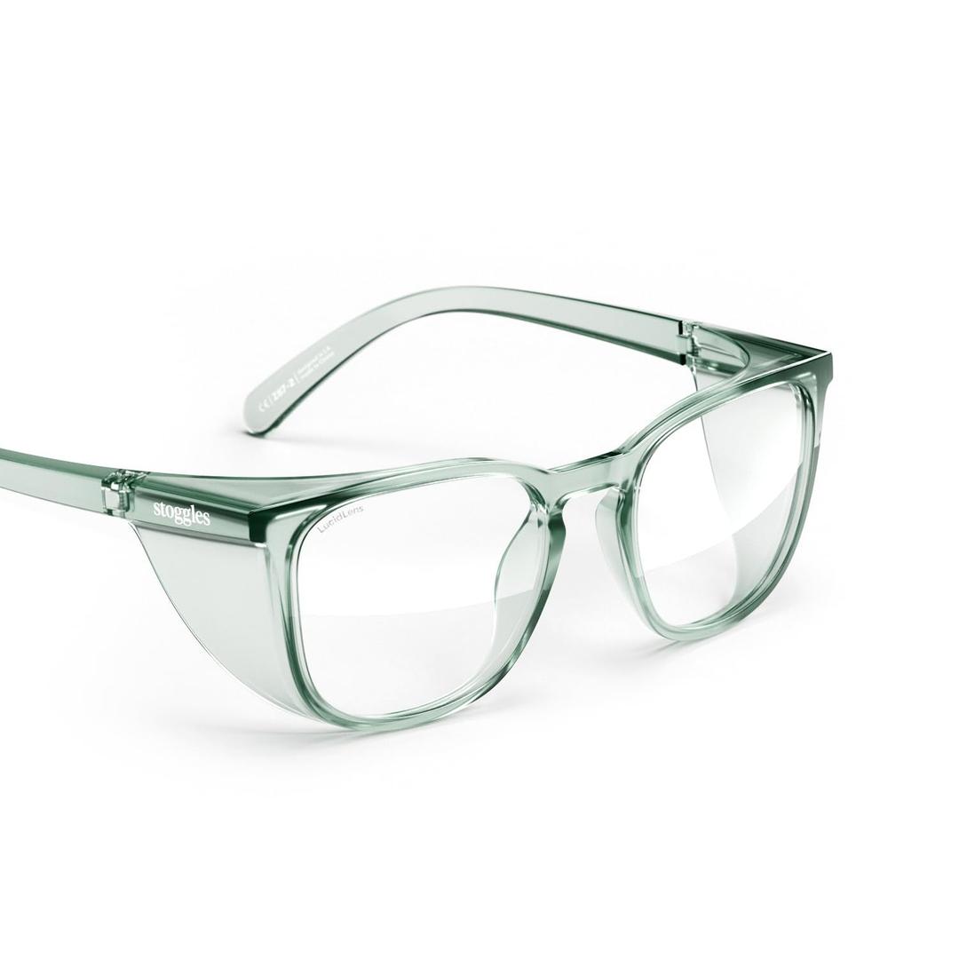 Stoggles Square Safety Glasses, Z87.1 Certified Polycarbonate Protective Eyewear, Anti-Fog, Scratch & Shatter Proof, UV & Blue-Light Blocking, Top & Side Shields, Wide Fit, Rx Friendly, Unisex (Moss)