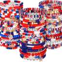 Landical 64 Pieces 4th of July Beaded Bracelets Patriotic Red White and Blue Bracelets American Flag USA Stackable Clay Stretch Friendship Beaded Jewelry Outfits for Women Accessories