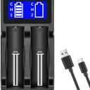 Intelligent Charger, Snado LCD Display Universal Smart Charger for Rechargeable Batteries Li-ion Batteries 18650 18490 18350 17670 17500 16340 14500, Ni-MH/Ni-Cd A AA AAA Battery (2 Slots)