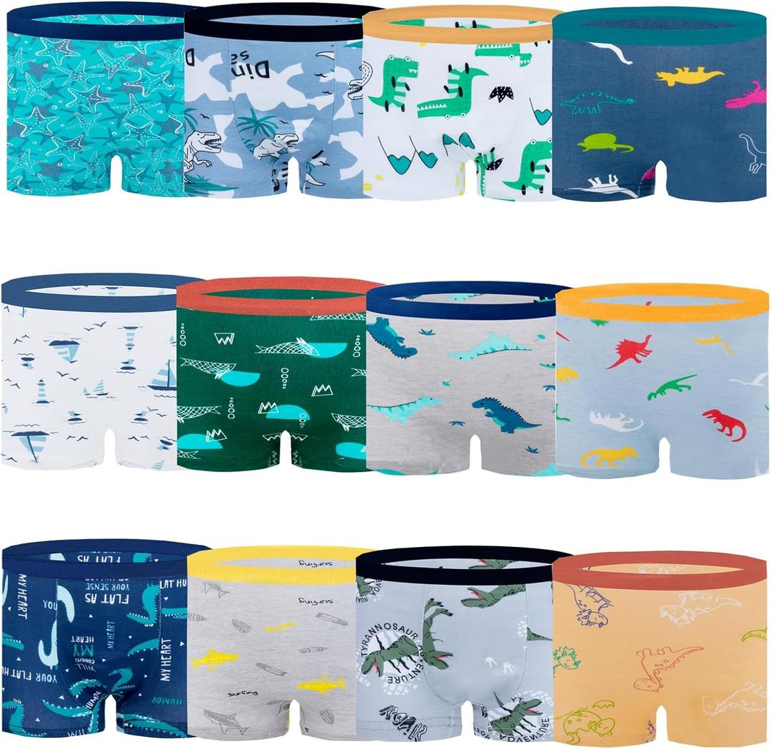 JackLoveBriefs Boys Cotton Boxer Briefs Dinosaur Polar Bear Toddler Kids Underwear 12 Pack (3-5T, Light Gray)