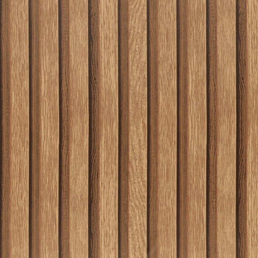 Arthome 17''x120'' Wood Slat Wallpaper, Peel and Stick Self Adhesive Wood Wallpaper PVC Vinyl Decorative Removable Wallpaper Waterproof Faux Wood Grating Stripe Contact Paper for Living Room Bedroom (Brown)