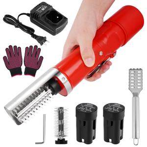 Electric Fish Scaler Scraper Remover, Powerful Cordless Fish Scale Descaler Cleaning Tool with Extra Battery and Blade for Left-Handed and Right-Handed People Use (Red)