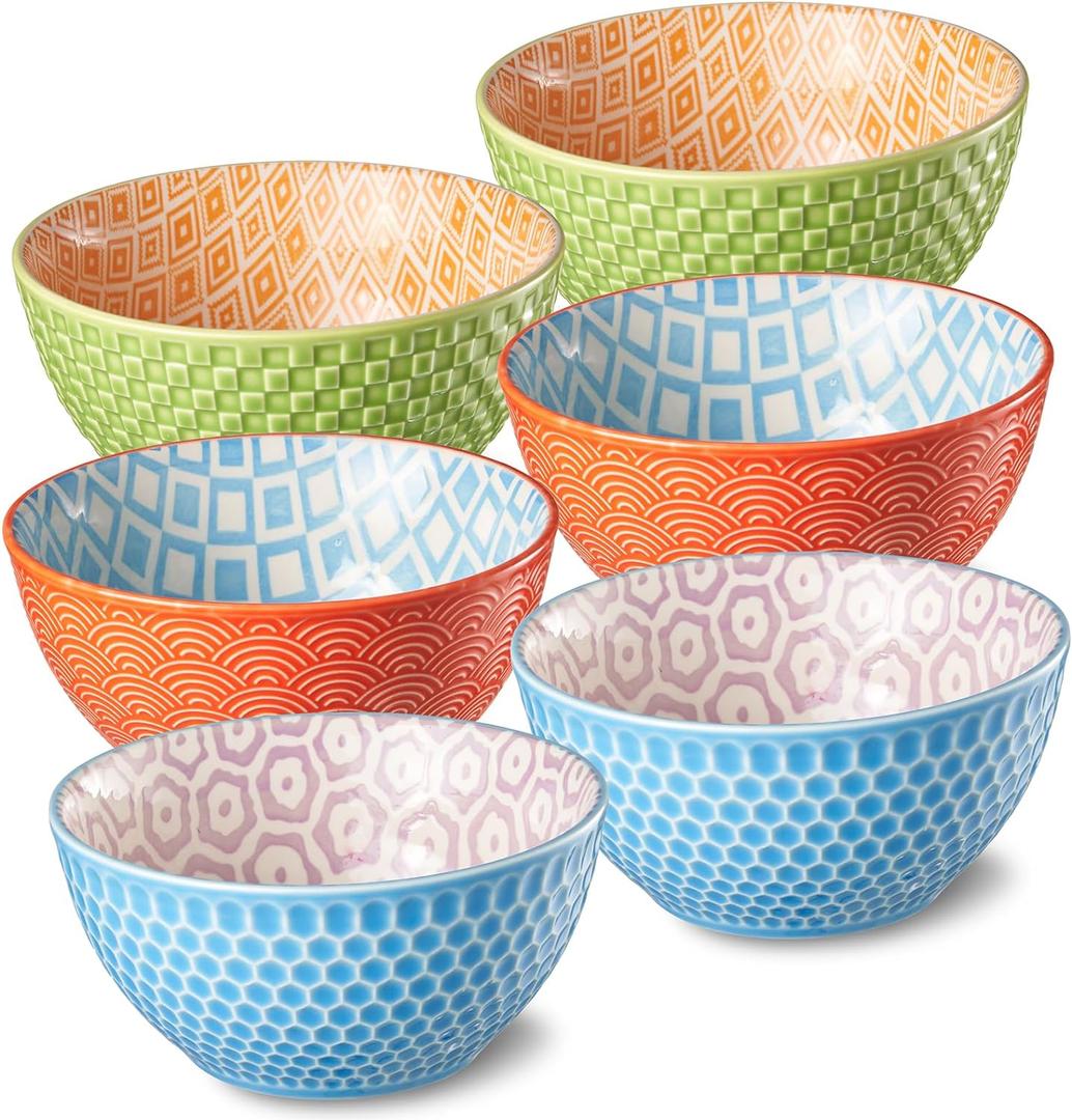 12 Oz Dessert Bowls Set of 6, 4.8 Inch Small Porcelain Ice Cream Bowls Set, Colorful Ceramic Cereal Bowls for Side Dishes, Dip, Snack, Rice, Soup, Portion, Fruits, Microwave and Dishwasher Safe