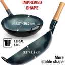 YOSUKATA 14 Round Bottom Carbon Steel Wok Pan Blue Pre-Seasoned Pow Wok for Stir Fry, BBQ & Camping Traditional Japanese & Chinese Cookware Compatible with Gas Stoves & Open Fire Only