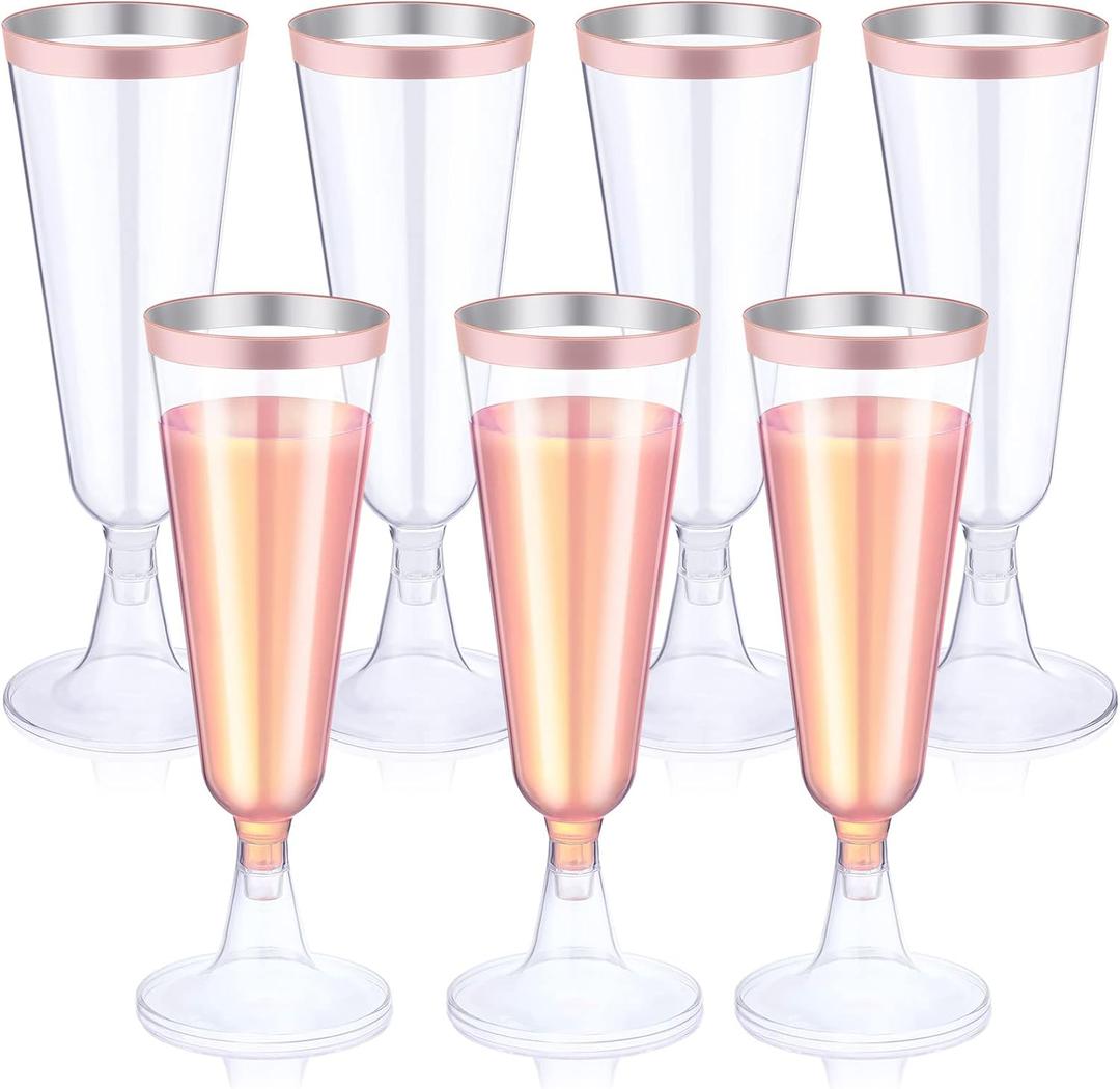 Thenshop 50 Pack Rose Gold Plastic Champagne Flutes 5.5 oz Elegant Clear Disposable Champagne Glasses Detachable Hard Toasting Glasses for Wedding Party Fancy Vino Cocktail Cups(Clear) Thenshop 50 Pack Rose Gold Plastic Champagne Flutes 5.5 oz Elegant Clear Disposable Champagne Glasses Detachable Hard Toasting Glasses for Wedding Party Fancy Vino Cocktail Cups(Clear)