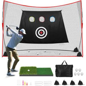 Golf Net: 10x7ft Heavy Duty Golf Practice Net for Indoor/Outdoor Training, Portable Golf Hitting Net with Carry Bag, Ideal Golf Training Aid for Golfers Backyard Driving Chipping Swing (Standard)